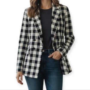 Rachel Zoe Buffalo Check Blazer Black White Double Breasted Gingham Plaid Jacket